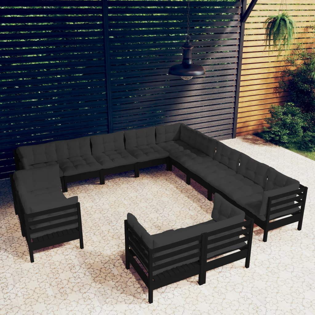 vidaXL 13 Piece Patio Lounge Set with Cream Cushions Solid Pinewood-15