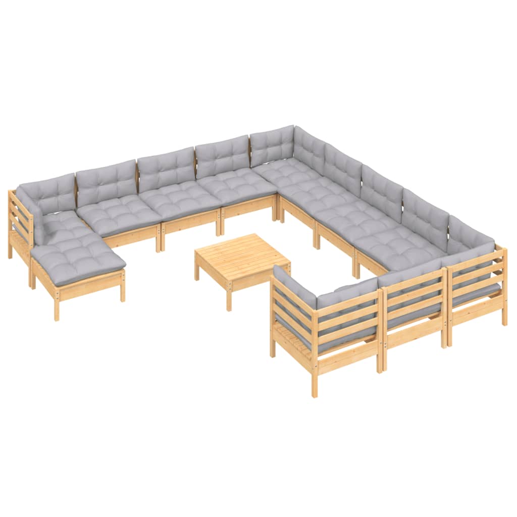 vidaXL 13 Piece Patio Lounge Set with Cream Cushions Pinewood-6