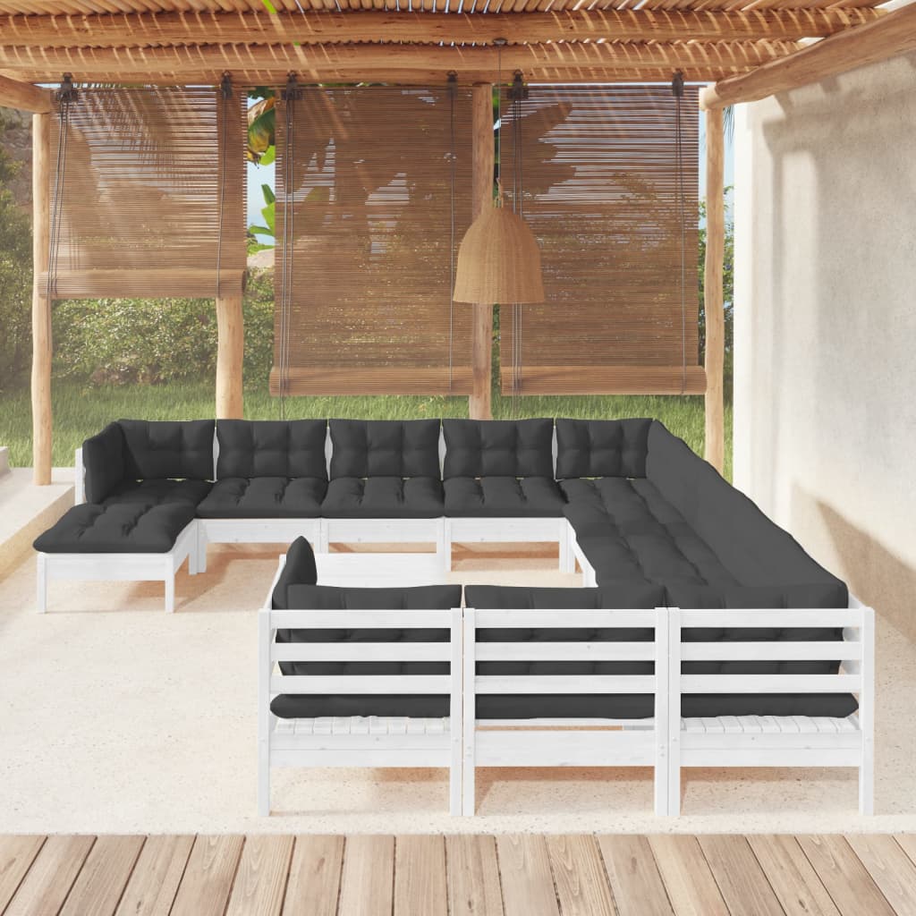 vidaXL 13 Piece Patio Lounge Set with Cream Cushions Pinewood-2