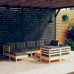vidaXL 10 Piece Patio Lounge Set with Cream Cushions Solid Pinewood-7