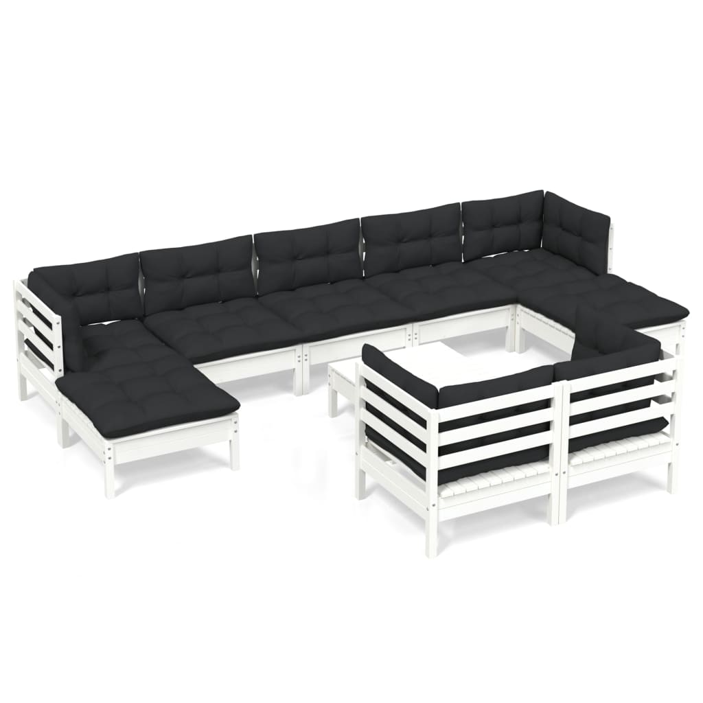 vidaXL 10 Piece Patio Lounge Set with Cream Cushions Solid Pinewood-14