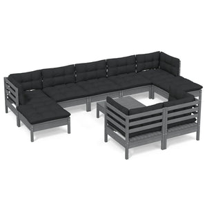 vidaXL 10 Piece Patio Lounge Set with Cream Cushions Solid Pinewood-9