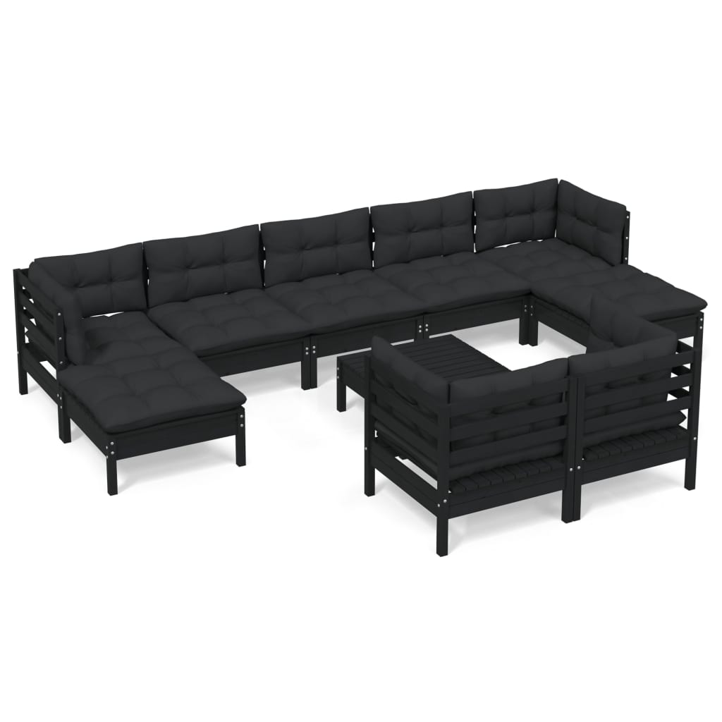 vidaXL 10 Piece Patio Lounge Set with Cream Cushions Solid Pinewood-13