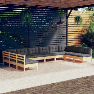 vidaXL 10 Piece Patio Lounge Set with Cream Cushions Solid Pinewood-12