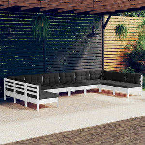 vidaXL 10 Piece Patio Lounge Set with Cream Cushions Solid Pinewood-15