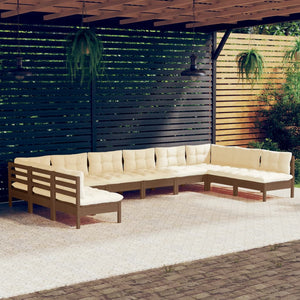 vidaXL 10 Piece Patio Lounge Set with Cream Cushions Solid Pinewood-1