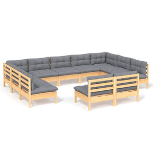 vidaXL 11 Piece Patio Lounge Set with Cream Cushions Solid Pinewood-8