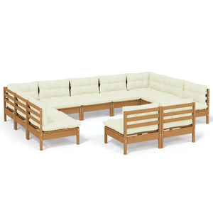 vidaXL 11 Piece Patio Lounge Set with Cream Cushions Solid Pinewood-6
