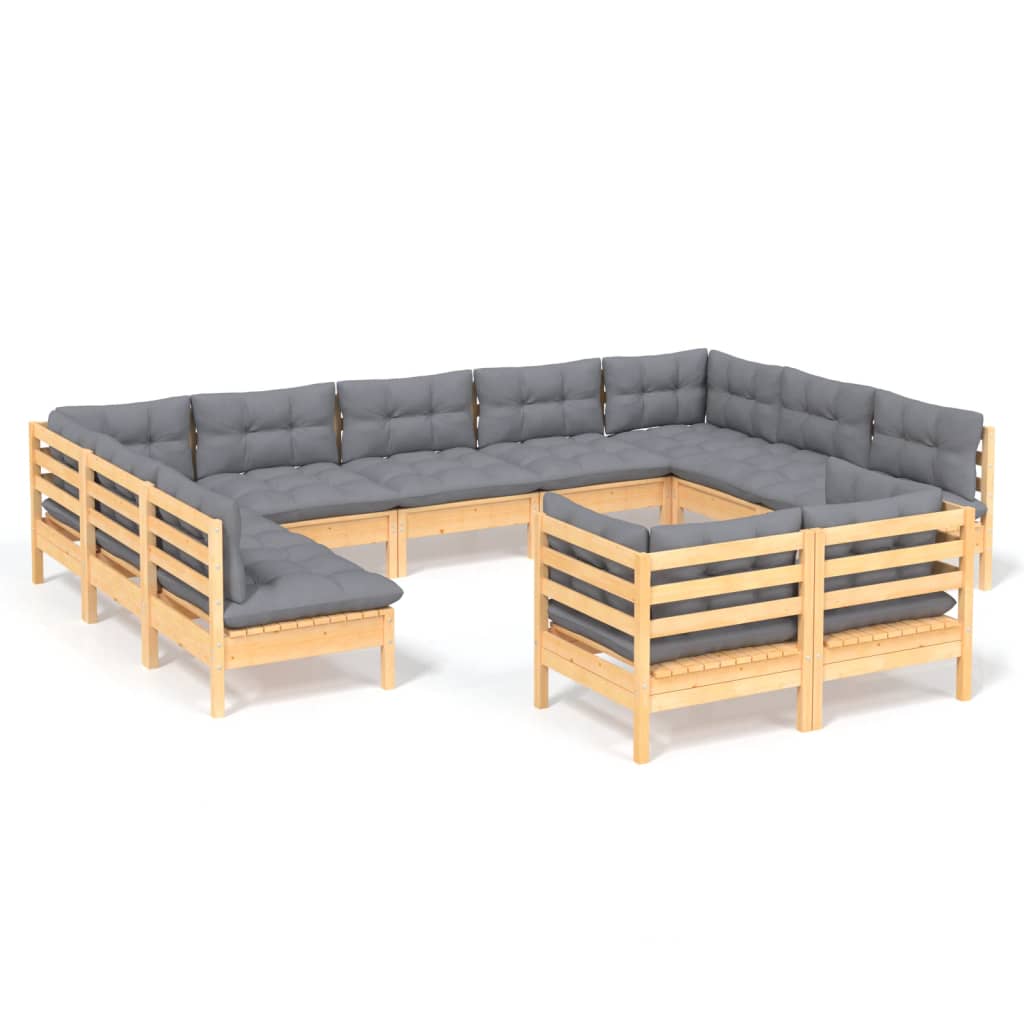 vidaXL 11 Piece Patio Lounge Set with Cream Cushions Solid Pinewood-8