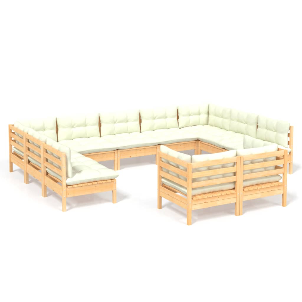 vidaXL 11 Piece Patio Lounge Set with Cream Cushions Solid Pinewood-7
