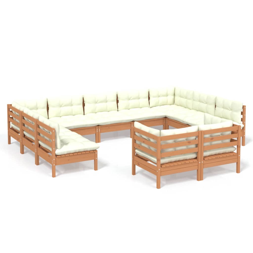 vidaXL 11 Piece Patio Lounge Set with Cream Cushions Solid Pinewood-1