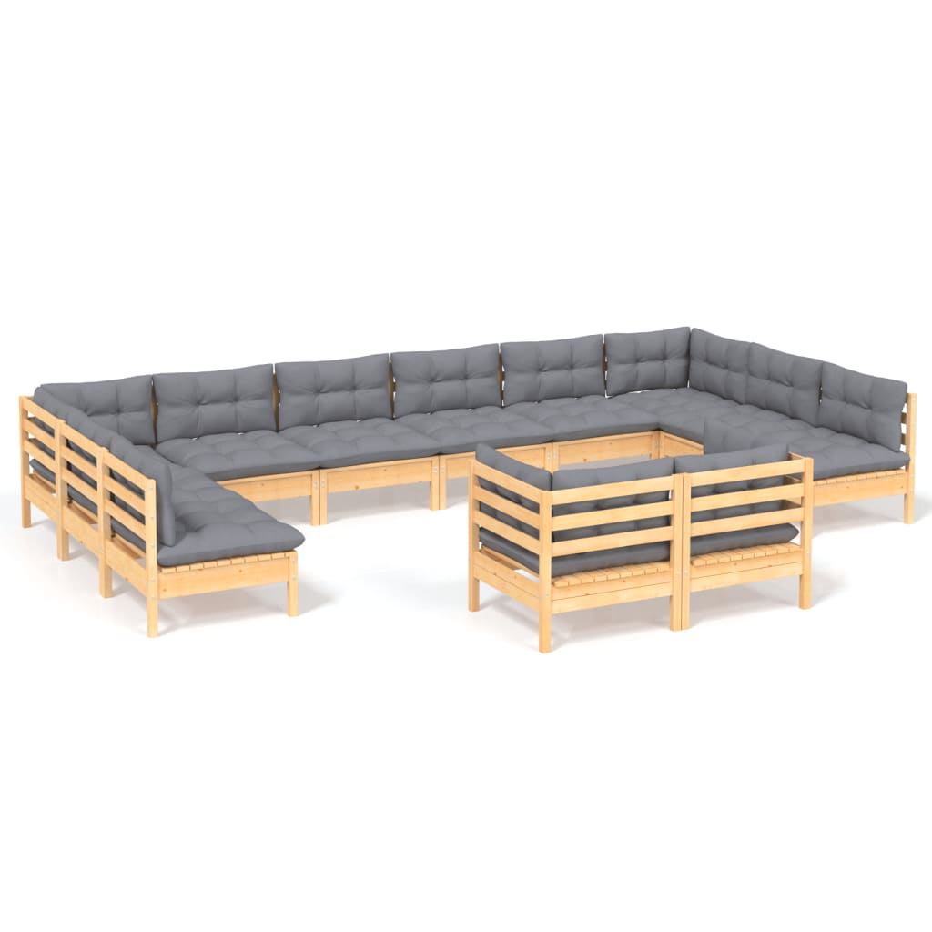 vidaXL 12 Piece Patio Lounge Set with Cream Cushions Solid Pinewood-10