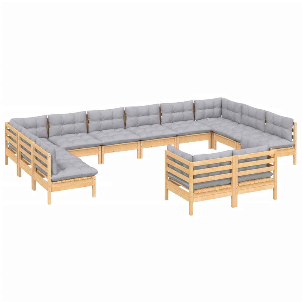 vidaXL 12 Piece Patio Lounge Set with Cream Cushions Solid Pinewood-7