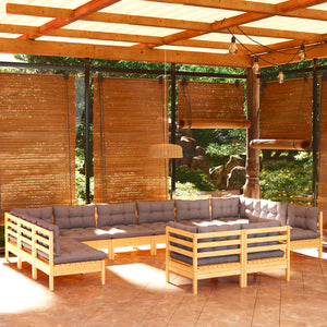 vidaXL 12 Piece Patio Lounge Set with Cream Cushions Solid Pinewood-14