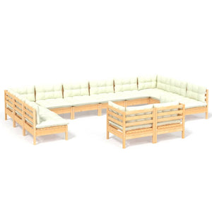 vidaXL 12 Piece Patio Lounge Set with Cream Cushions Solid Pinewood-8