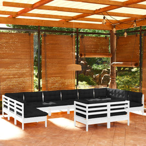 vidaXL 12 Piece Patio Lounge Set with Cream Cushions Solid Pinewood-3