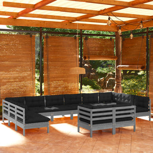 vidaXL 12 Piece Patio Lounge Set with Cream Cushions Solid Pinewood-1