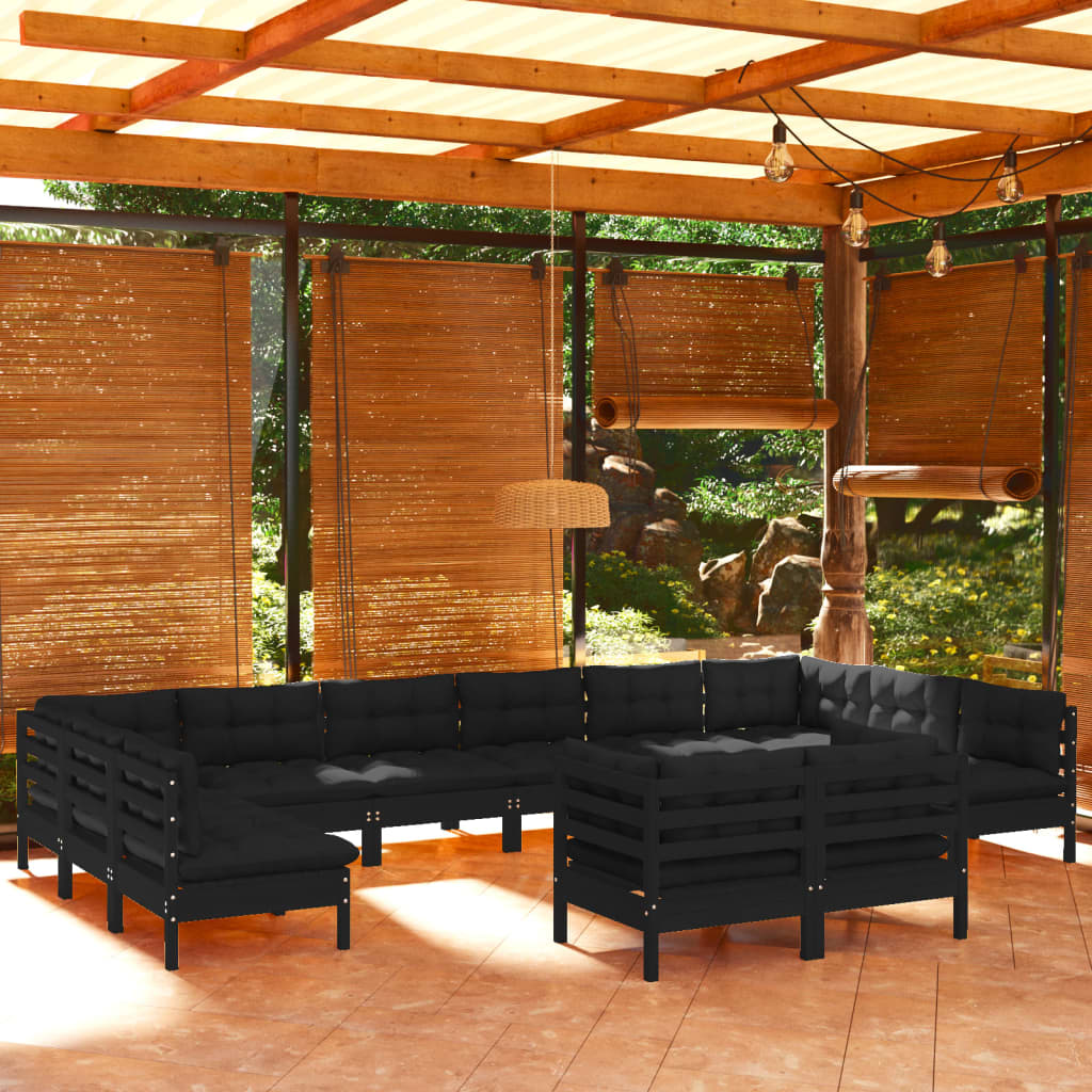 vidaXL 12 Piece Patio Lounge Set with Cream Cushions Solid Pinewood-16