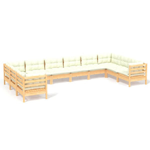 vidaXL 10 Piece Patio Lounge Set with Cream Cushions Pinewood-14