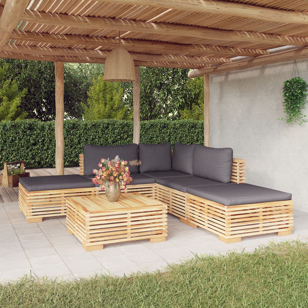 vidaXL 6 Piece Patio Lounge Set with Cushions Solid Wood Teak-0