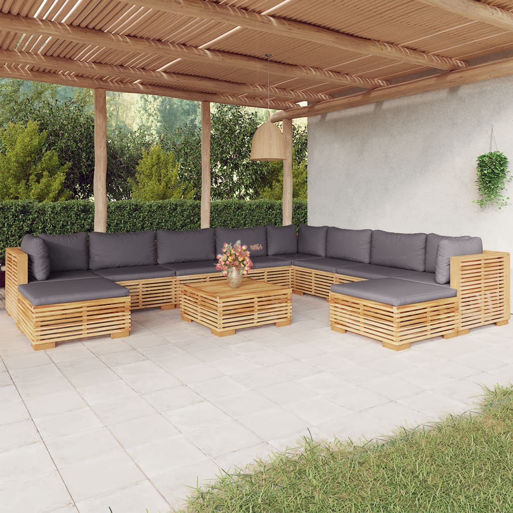 vidaXL 11 Piece Patio Lounge Set with Cushions Solid Wood Teak-0