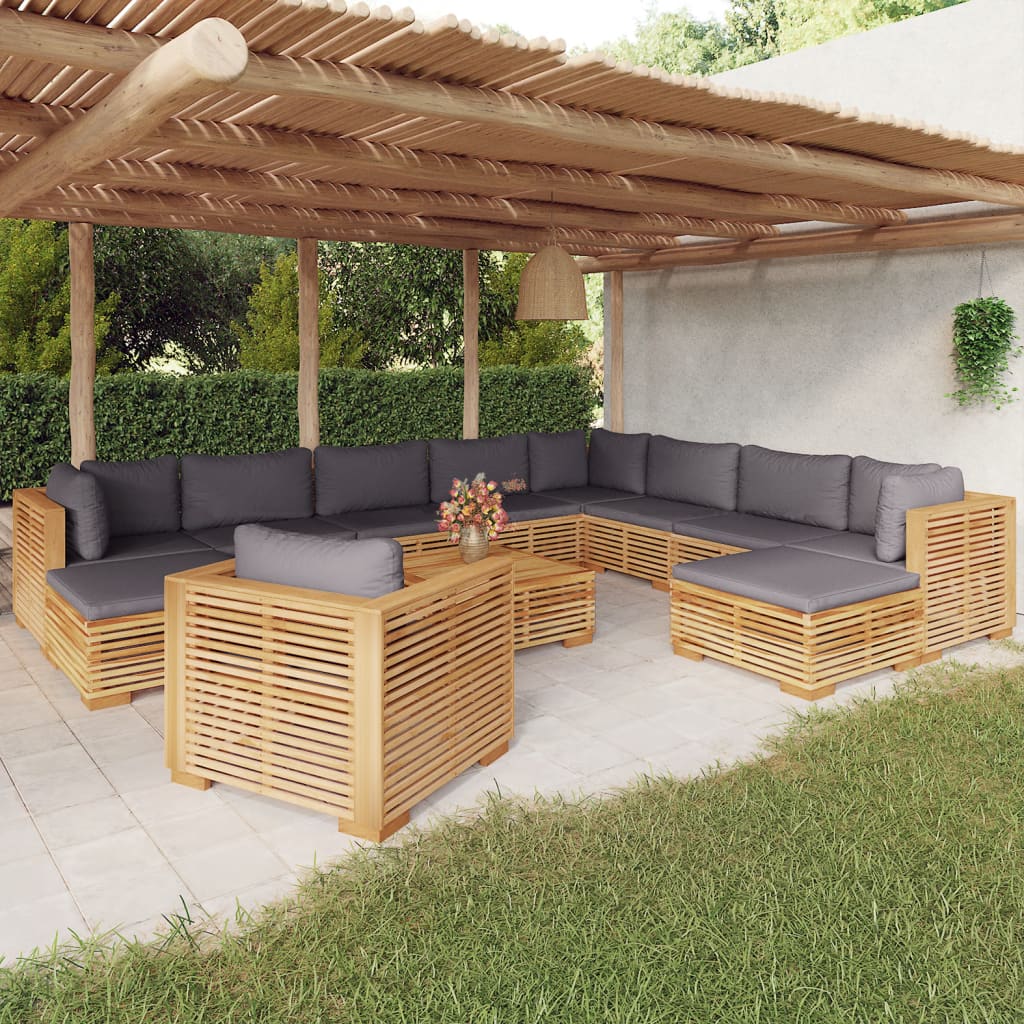 vidaXL 12 Piece Patio Lounge Set with Cushions Solid Wood Teak-0