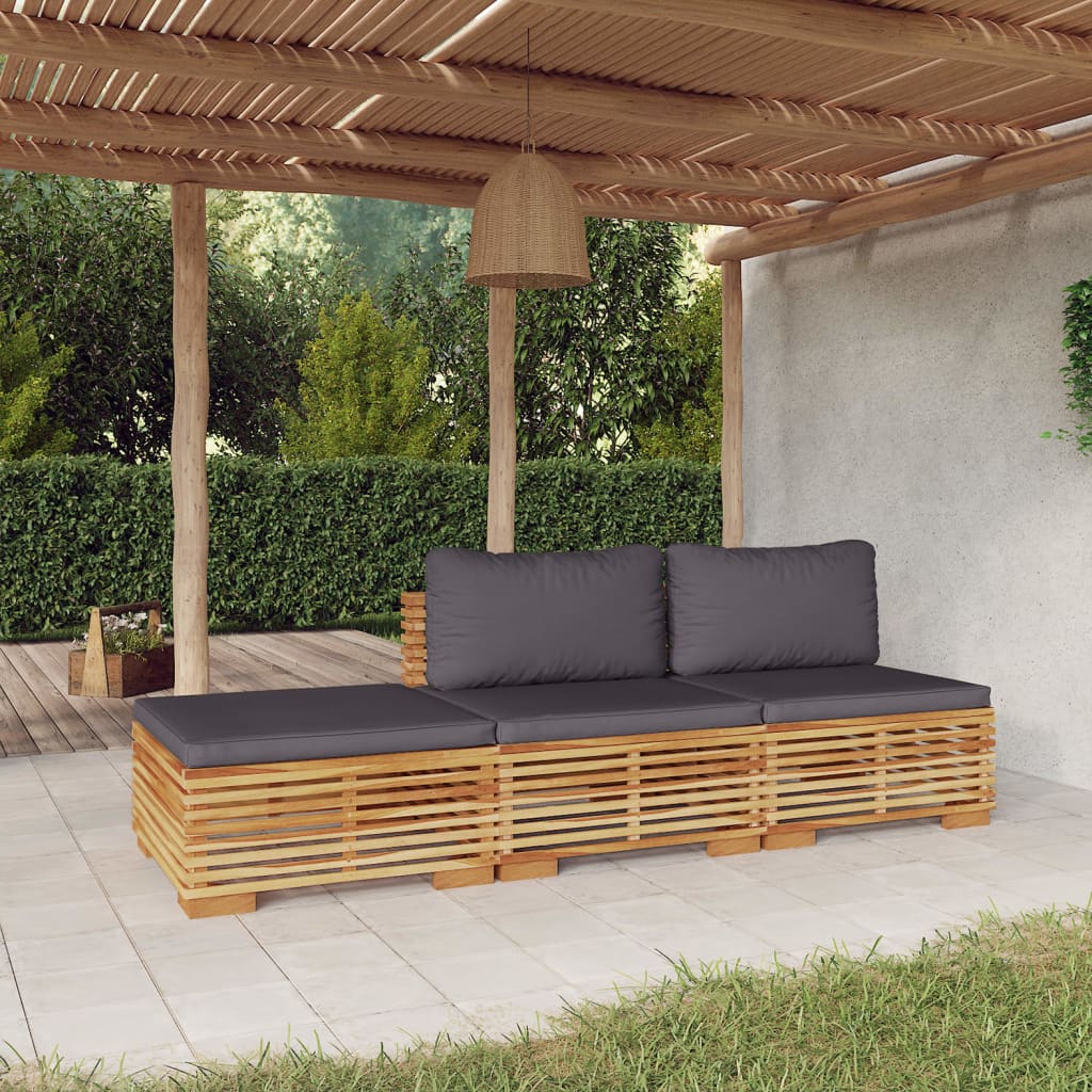 vidaXL 3 Piece Patio Lounge Set with Cushions Solid Wood Teak-0
