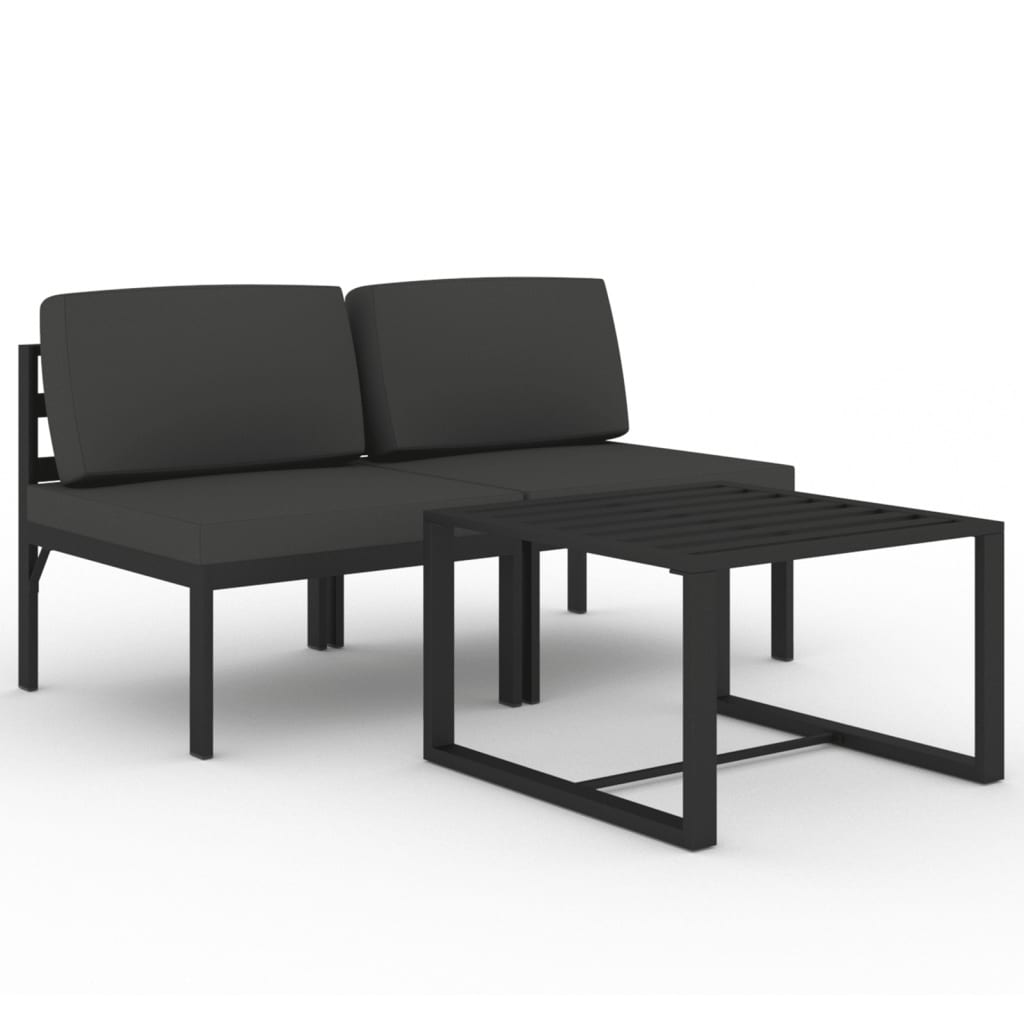 vidaXL 3 Piece Patio Lounge Set with Cushions Aluminum Anthracite-0