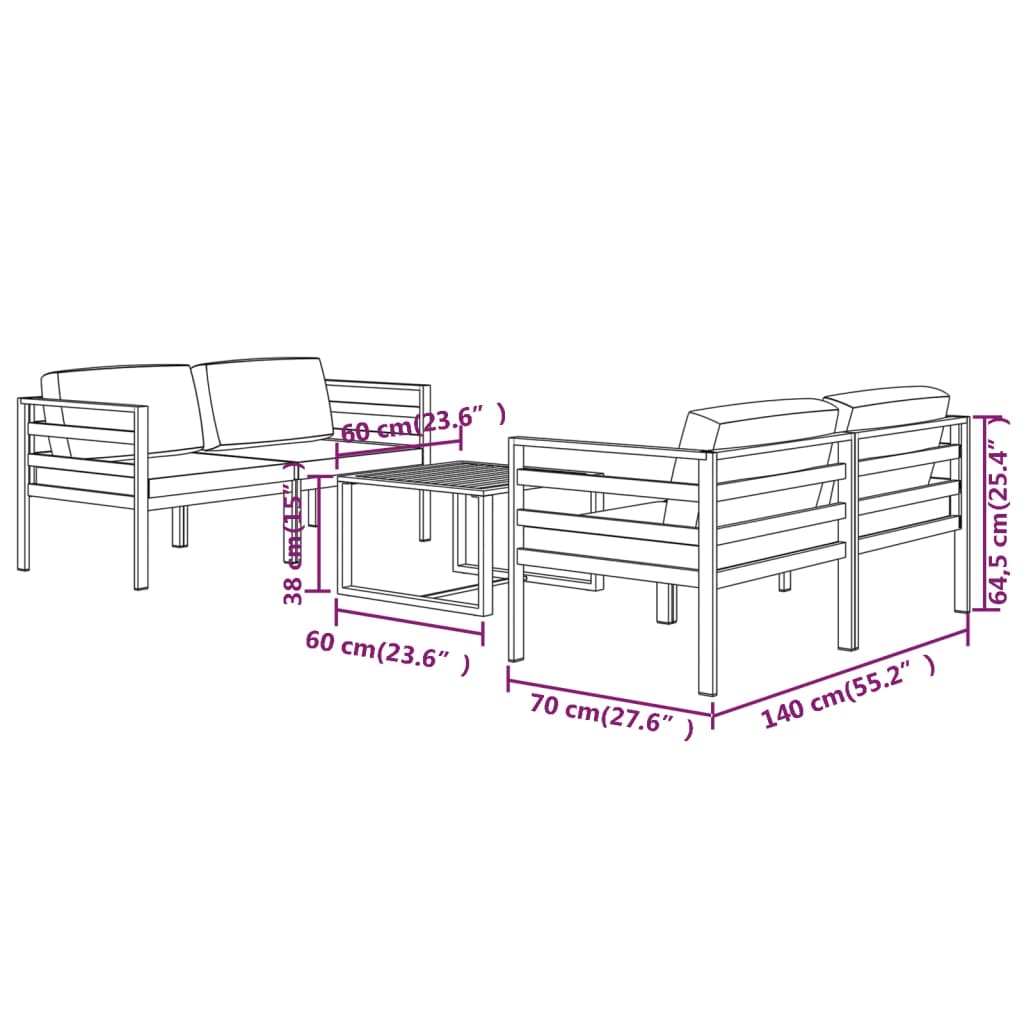vidaXL 5 Piece Patio Lounge Set with Cushions Aluminum Anthracite-7