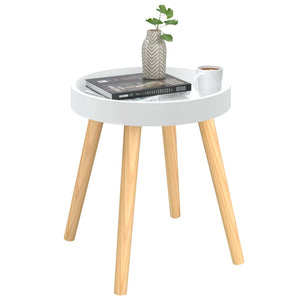 vidaXL Side Table Round End Coffee Table Engineered Wood and Solid Wood Pine-10