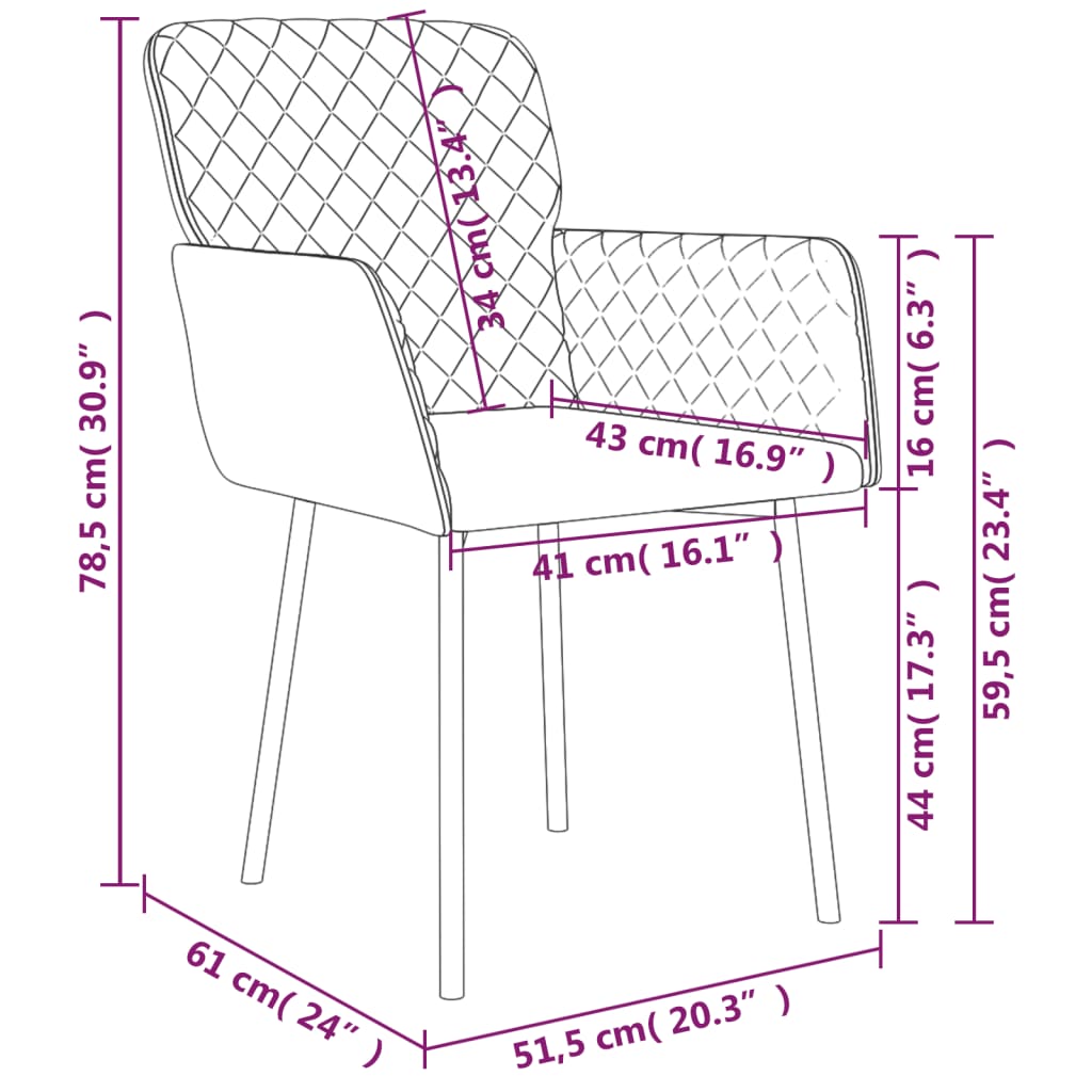 vidaXL Dining Chairs 2 Pcs Accent Upholstered Chair for Living Room Velvet-14