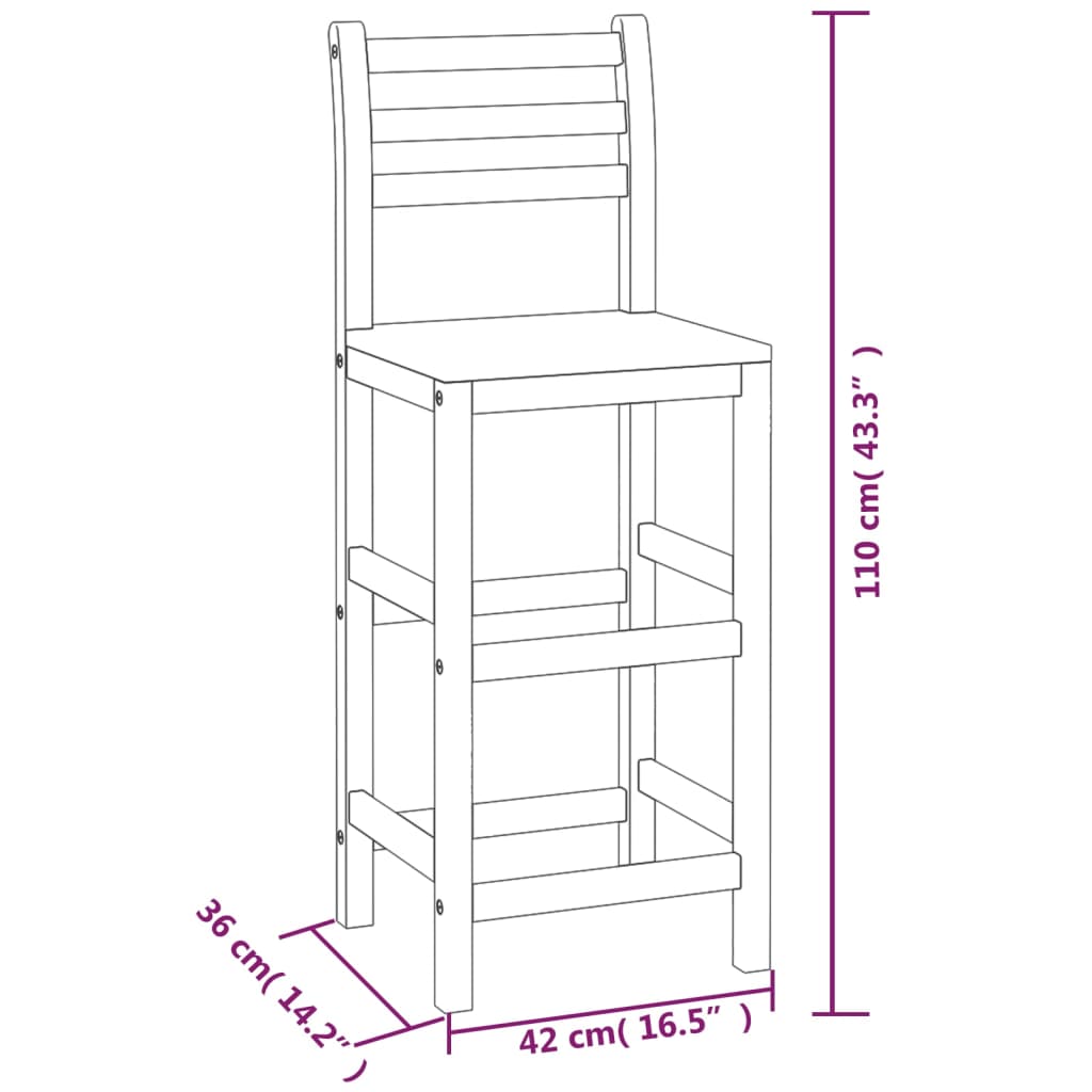 vidaXL Bar Stool Bar Seat Counter Height Stool for Kitchen Pub Solid Wood-8