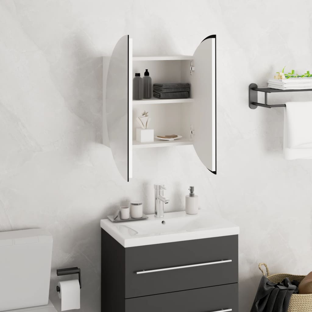 vidaXL Cabinet Bathroom Wall Vanity Mirror Cabinet with Round Mirror and LED-11