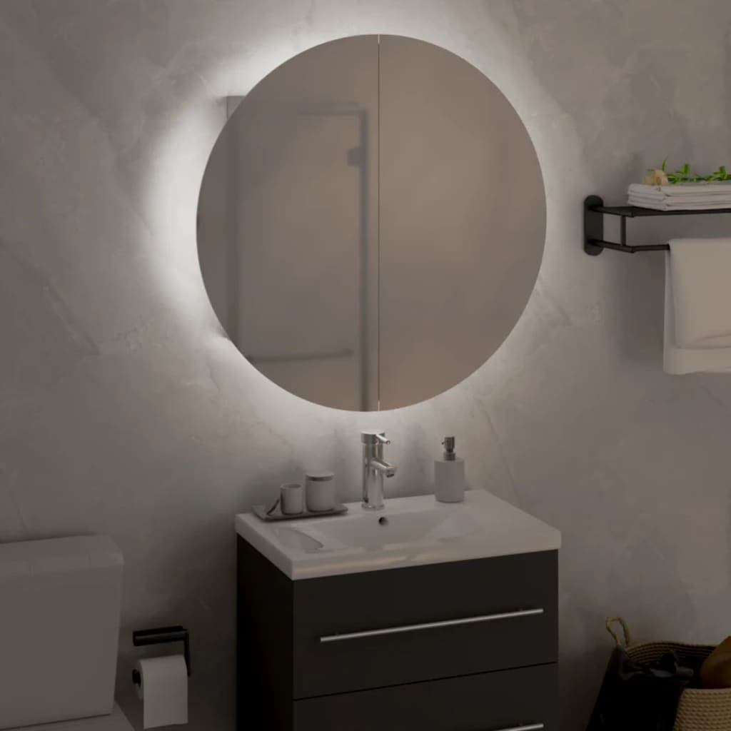 vidaXL Cabinet Bathroom Wall Vanity Mirror Cabinet with Round Mirror and LED-50