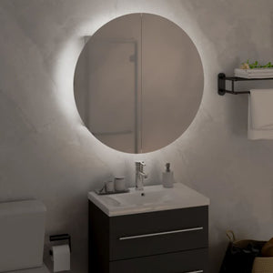 vidaXL Cabinet Bathroom Wall Vanity Mirror Cabinet with Round Mirror and LED-50