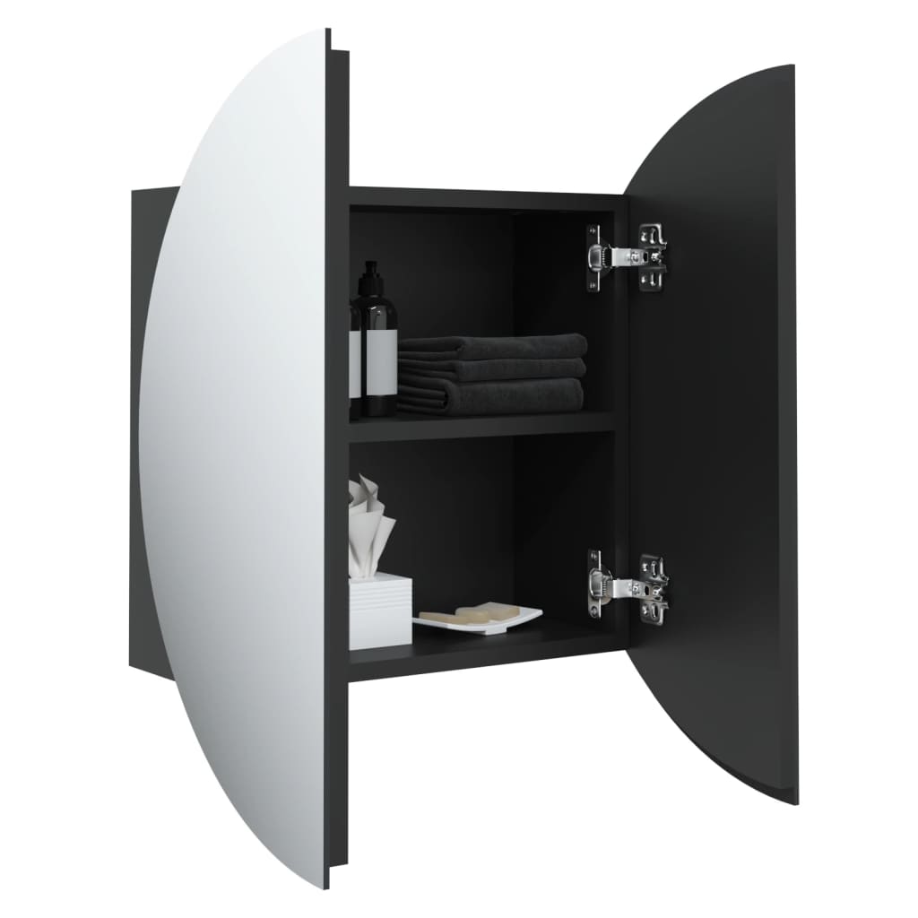 vidaXL Cabinet Bathroom Wall Vanity Mirror Cabinet with Round Mirror and LED-42