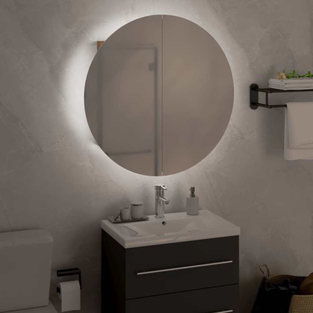vidaXL Cabinet Bathroom Wall Vanity Mirror Cabinet with Round Mirror and LED-38