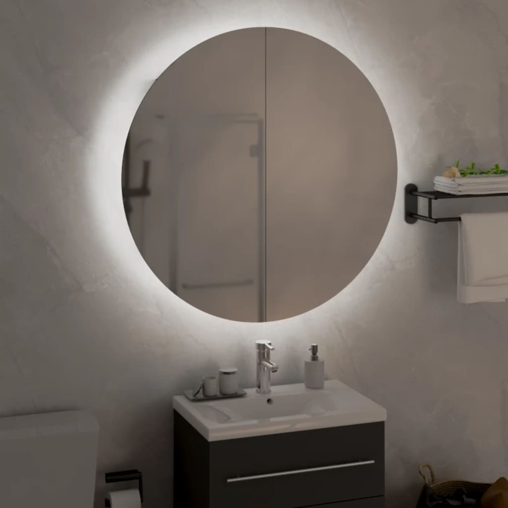 vidaXL Cabinet Bathroom Wall Vanity Mirror Cabinet with Round Mirror and LED-20