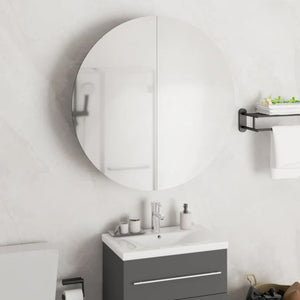vidaXL Cabinet Bathroom Wall Vanity Mirror Cabinet with Round Mirror and LED-6