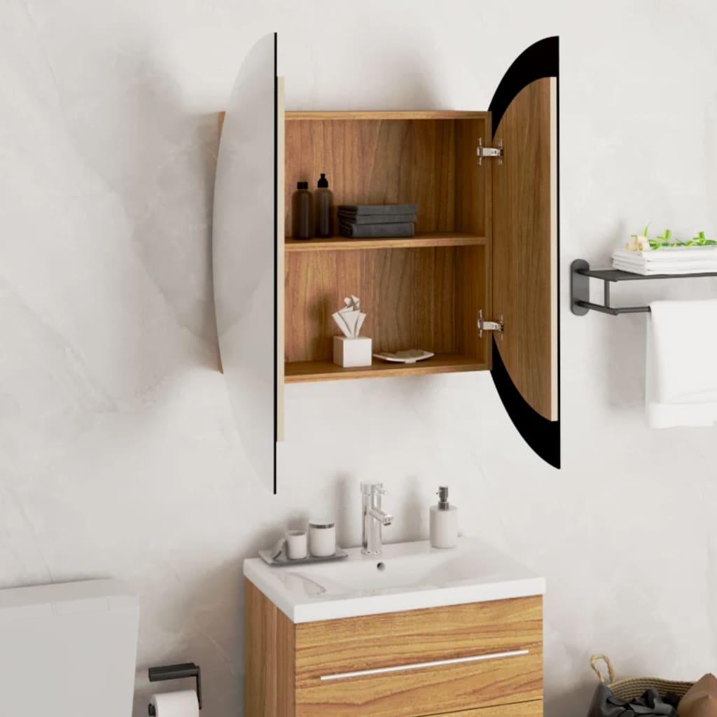 vidaXL Cabinet Bathroom Wall Vanity Mirror Cabinet with Round Mirror and LED-8