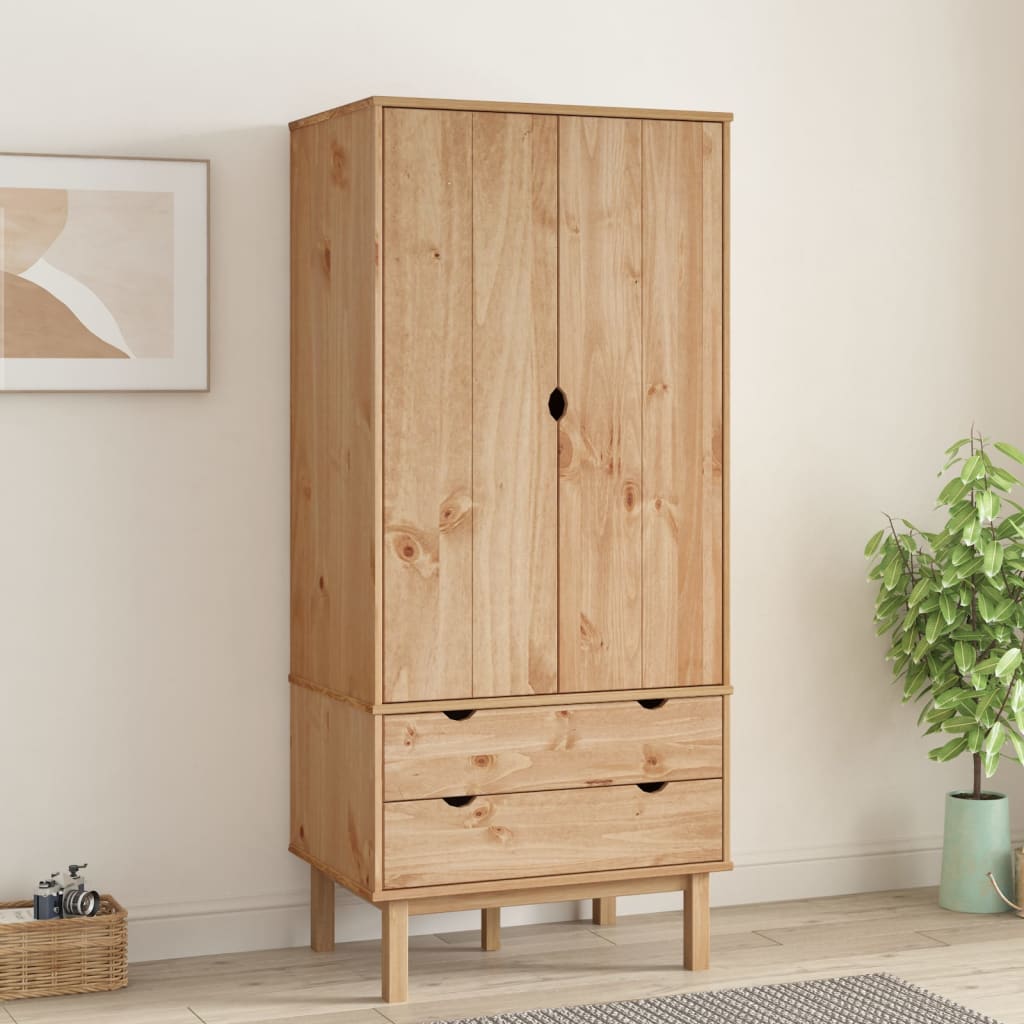 vidaXL Closet Cabinet Wardrobe Closet Organizer Armoire OTTA Solid Wood Pine-5