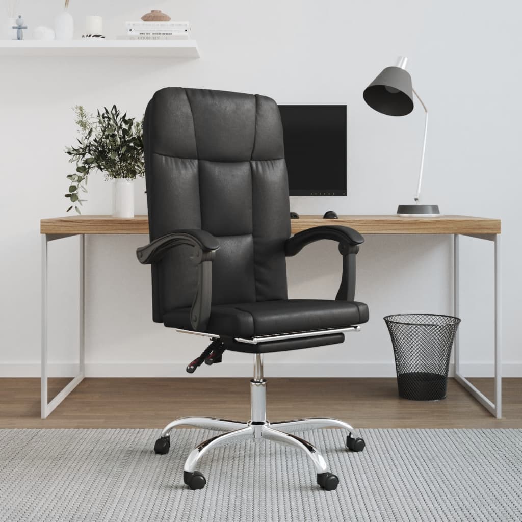 vidaXL Reclining Office Chair Black Faux Leather-0