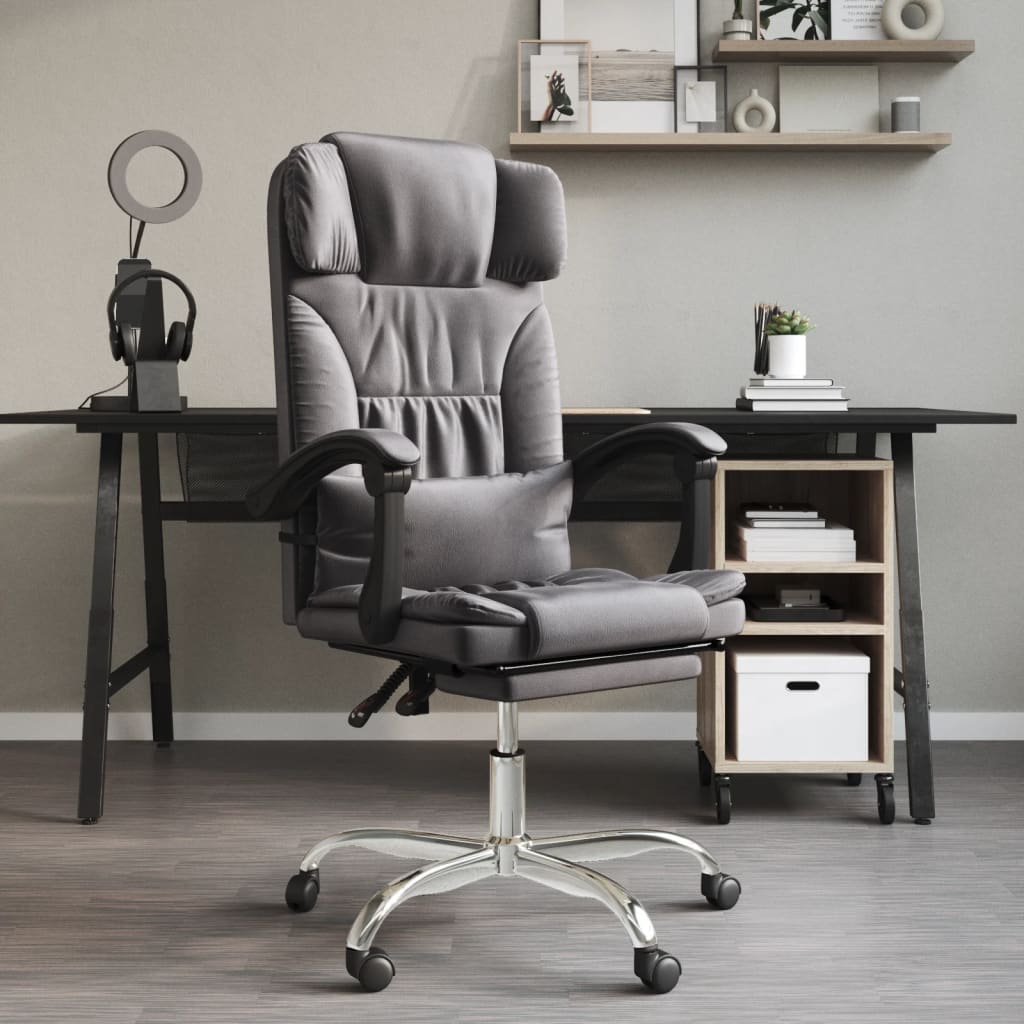vidaXL Massage Reclining Office Chair Gray Faux Leather-0