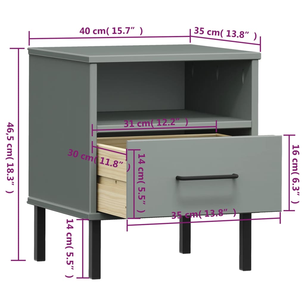 vidaXL Nightstand Bedroom Storage Cabinet Bedside Table Solid Pine Wood OSLO-10