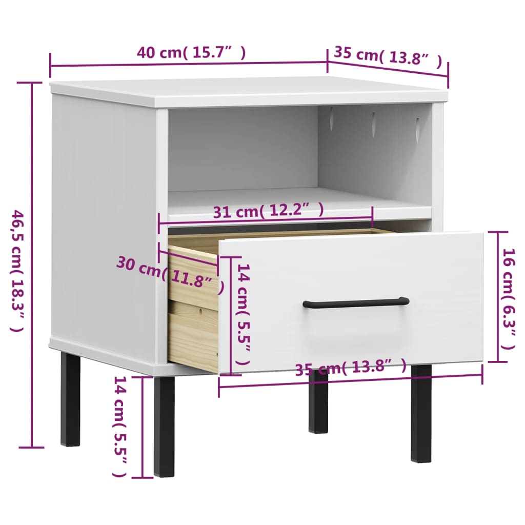 vidaXL Nightstand Bedroom Storage Cabinet Bedside Table Solid Pine Wood OSLO-13