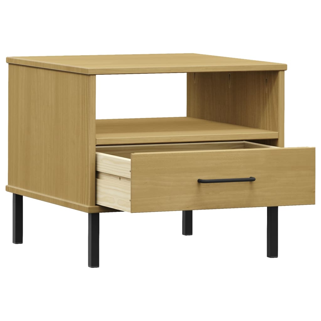 vidaXL Bedside Table Bedroom Nightstand with Metal Legs Solid Wood Pine OSLO-1