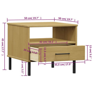 vidaXL Bedside Table Bedroom Nightstand with Metal Legs Solid Wood Pine OSLO-20