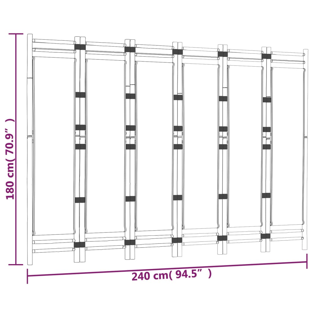 vidaXL Room Divider Foldable 6 Panel Room Divider Screen Bamboo and Canvas-33