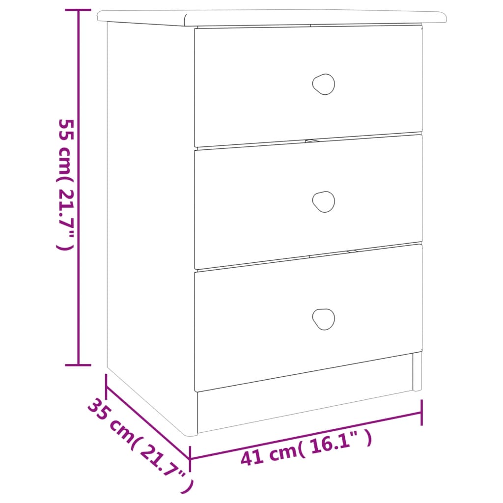 vidaXL Bedside Cabinet ALTA White 16.1"x13.8"x21.7" Solid Wood Pine-6