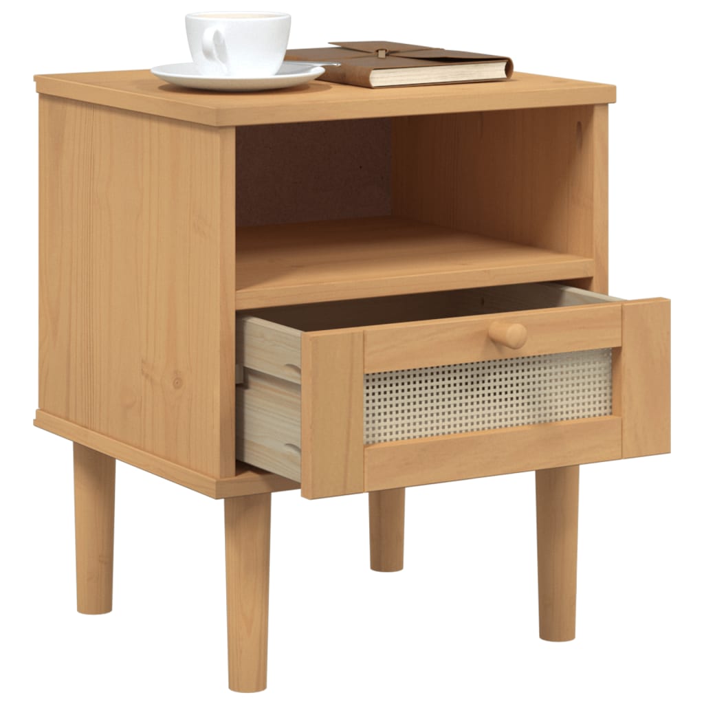 vidaXL Bedside Cabinet Furniture for Bedroom SENJA Rattan Look Solid Wood Pine-8